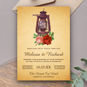 Rustic Country Floral Lantern Wedding Invitation