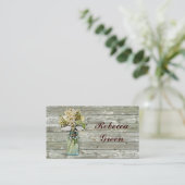 rustic country floral mason jar wedding business card (Standing Front)