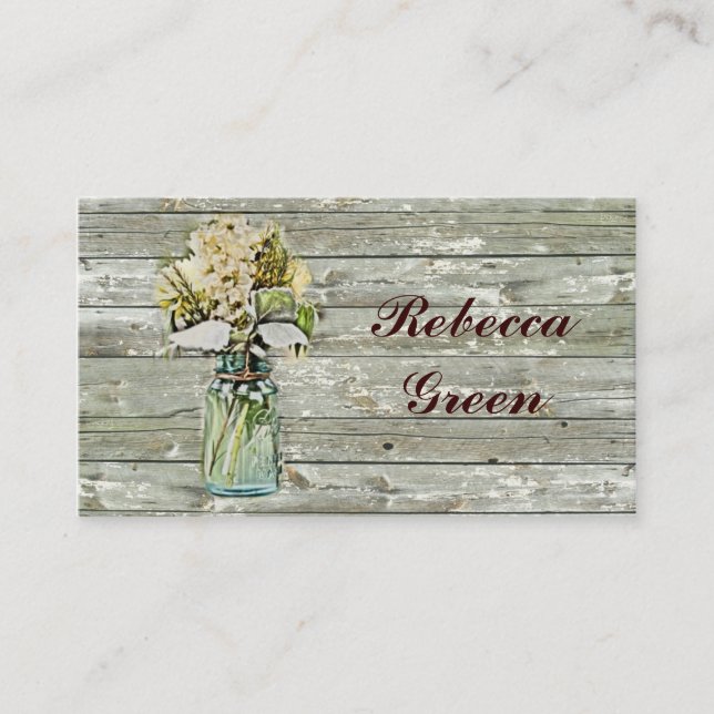 rustic country floral mason jar wedding business card (Front)