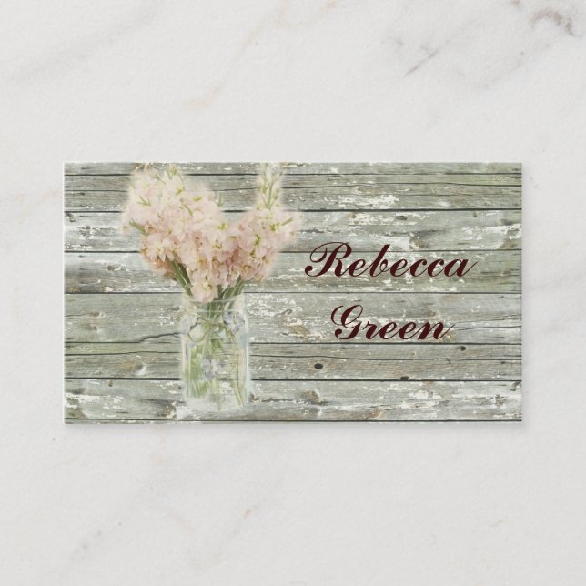 rustic country floral mason jar wedding business card (Front)