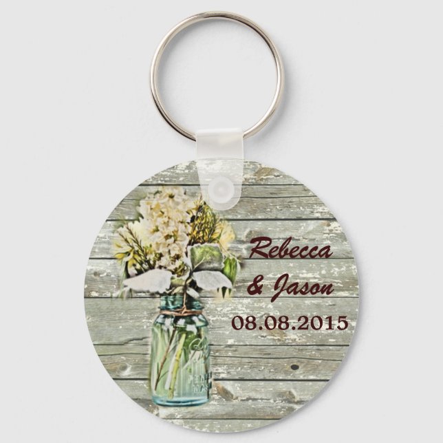rustic country floral mason jar wedding thank you keychain (Front)
