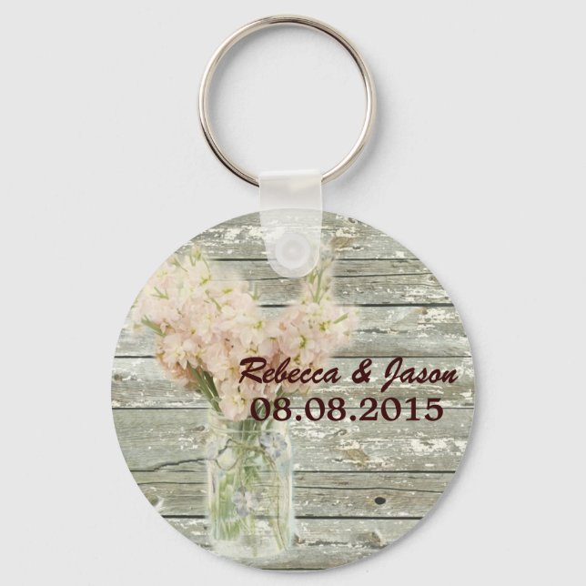 rustic country floral mason jar wedding thank you keychain (Front)