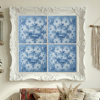Rustic Country Floral Motif Dusty Blue Muted Tones Ceramic Tile