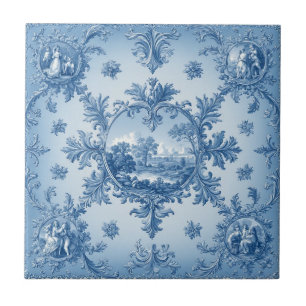 Rustic Country Floral Motif Dusty Blue Muted Tones Ceramic Tile