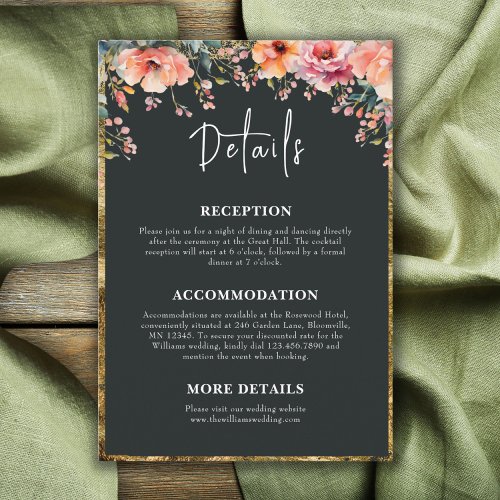 Rustic Country Floral Sage Green Wedding Details Enclosure Card