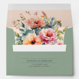 Rustic Country Floral Sage Green Wedding Envelope