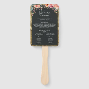 Rustic Country Floral Sage Green Wedding Program Hand Fan