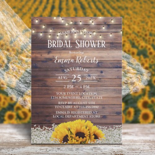 Rustic Country Floral String Lights Bridal Shower Invitation