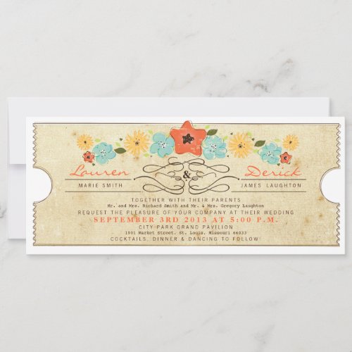 Rustic Country Floral Ticket Tea Length Invitation