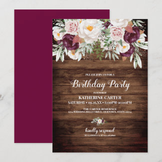 Rustic Country Floral Watercolor Birthday Party Invitation