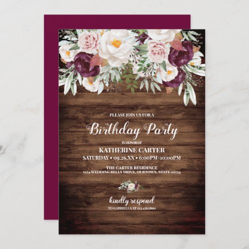 Rustic Country Floral Watercolor Birthday Party Invitation