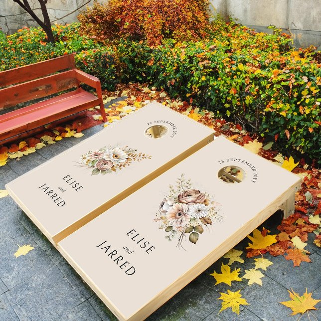 Rustic Country Floral Wedding and Anniversary Cornhole Set (Wedding cornhole set from the Rustic Floral Brown Neutral Wedding Collection by Darling & May)