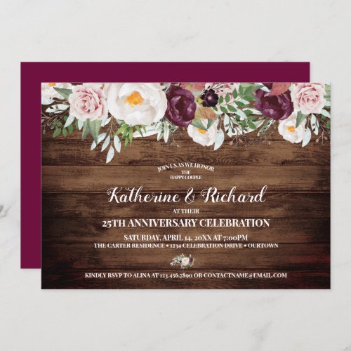 Rustic Country Floral Wedding Anniversary Party Invitation