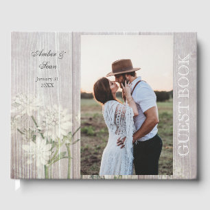 Rustic Country Floral Wood & Photo Guestbook
