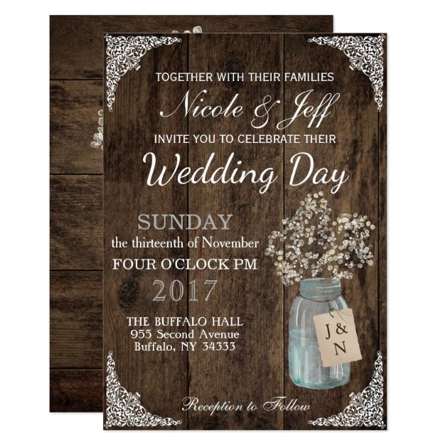 Rustic Country Flower Mason Jar Barn Wedding Invitation