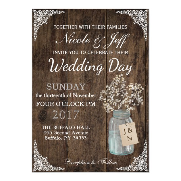 Rustic Country Flower Mason Jar Barn Wedding Invitation