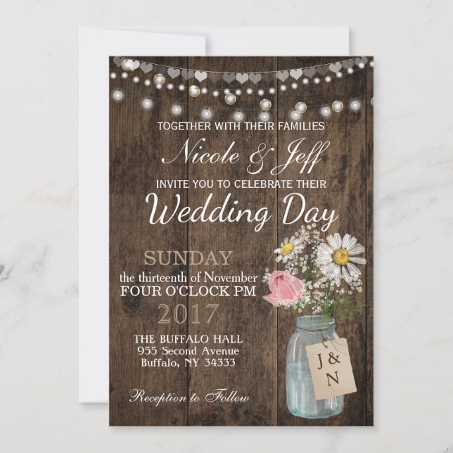 Rustic Country Flower Mason Jar Barn Wedding Invitation (Front)