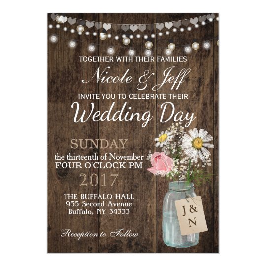 Rustic Country Flower Mason Jar Barn Wedding Invitation Zazzle Rustic Country Flower Mason Jar Barn Wedding Invitation