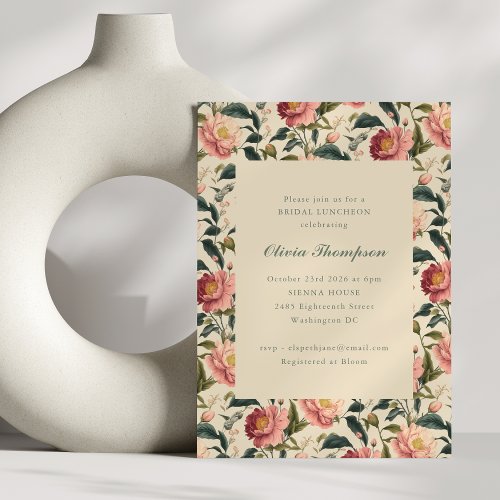 Rustic Country Flower Pink Classic Bridal Luncheon Invitation