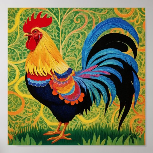 Rustic Country Folk Rooster Chicken Poster (Front)
