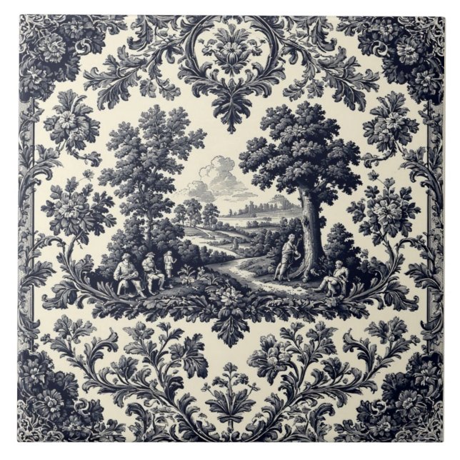 Rustic Country Folks French Toile Pastoral Scenery Ceramic Tile (Front)