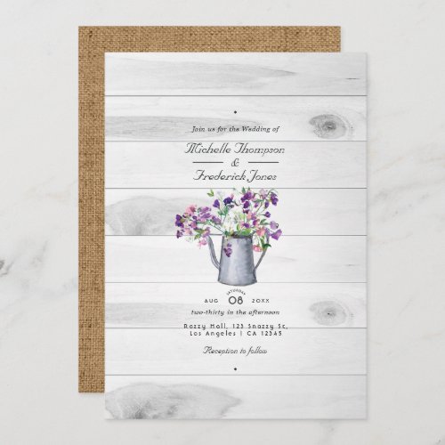 Rustic Country Garden Floral QR Code RSVP Wedding Invitation