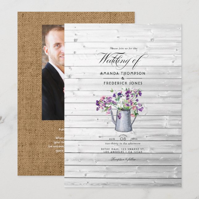 Rustic Country Garden Sweet Pea Floral Wedding Inv Invitation (Front/Back)