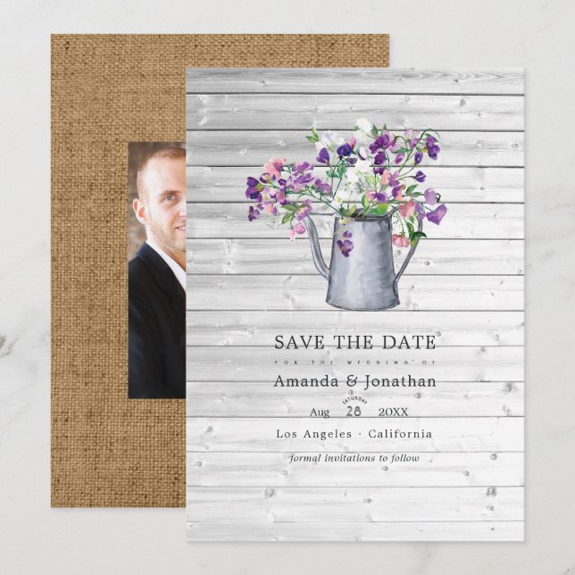 Rustic Country Garden Sweet Pea Floral Wedding Save The Date (Front/Back)