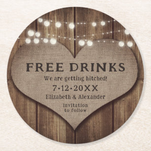 Rustic Country Getting Hitched Save The Date Round Paper Coaster