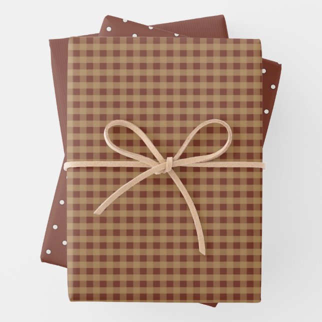 Rustic Country Gingham and Polka Dots  Wrapping Paper Sheets (In situ)