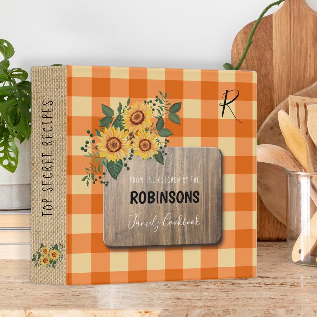 Rustic country gingham family monogram cookbook 3 ring binder (Creator Uploaded)
