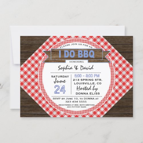 Rustic Country Gingham I DO BBQ Couples Shower Invitation
