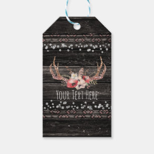 Rustic Country Glam Flowers & Antlers Boho Chic Gift Tags