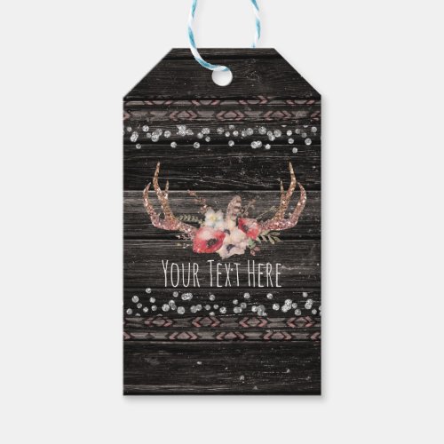 Rustic Country Glam Flowers  Antlers Boho Chic Gift Tags