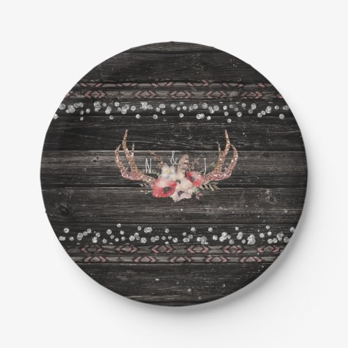 Rustic Country Glam Flowers  Antlers Boho Chic Paper Plates
