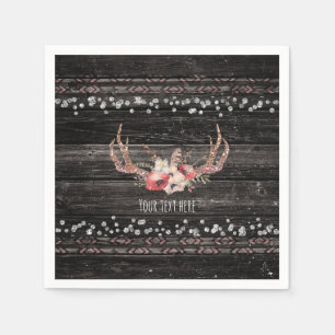 Rustic Country Glam Flowers & Antlers Chic Boho Paper Napkins