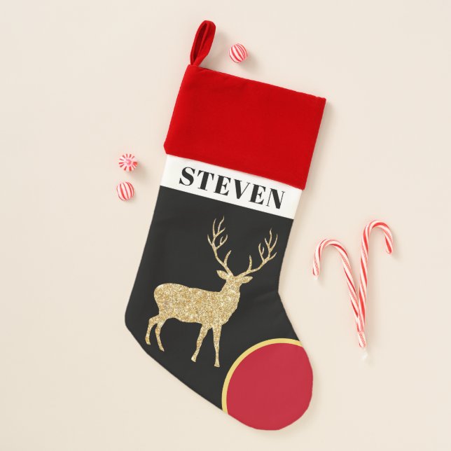 Rustic Country Gold Deer Christmas Stocking (Front)
