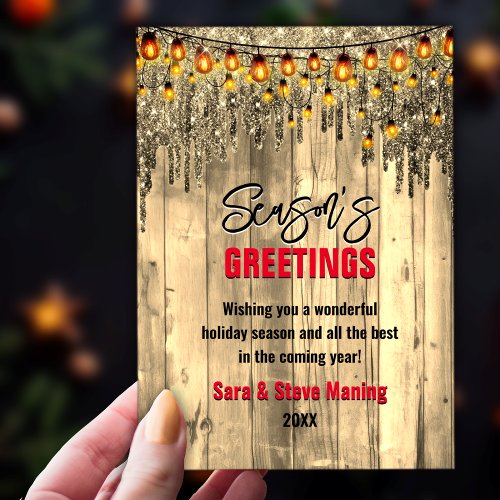Rustic Country gold glitter Christmas greeting  Holiday Card