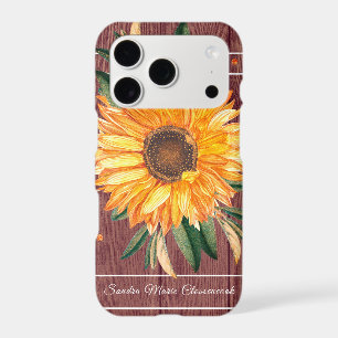 Rustic Country Golden Sunflower Brown Wood iPhone 17 Pro Case