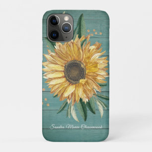 Rustic Country Golden Sunflower Green Wood iPhone 11 Pro Case