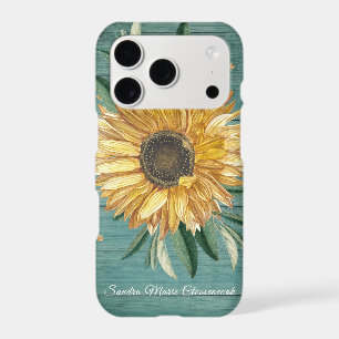 Rustic Country Golden Sunflower Green Wood iPhone 17 Pro Case