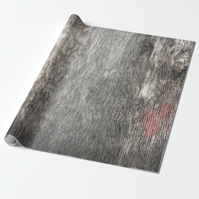 Rustic Country Gray Beige Texture Wood Grain Wrapping Paper (Unrolled)