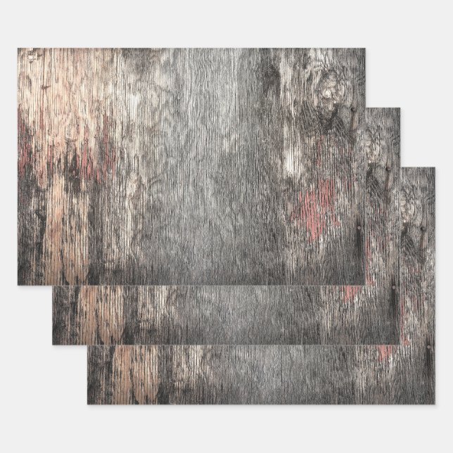 Rustic Country Gray Beige Texture Wood Grain Wrapping Paper Sheets (Set)