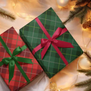 Rustic Country Green White & Black Plaid Christmas Wrapping Paper