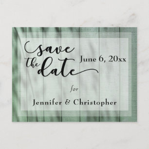 Rustic, Country Green Wood Wedding Save the Date Announcement Postcard