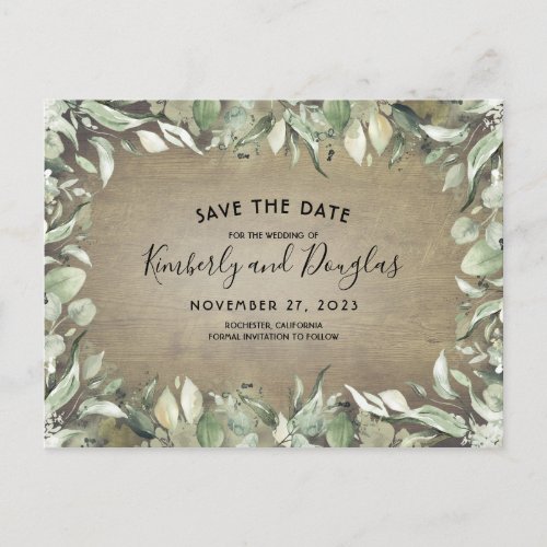 Rustic Country Greenery Frame Save the Date Announcement Postcard