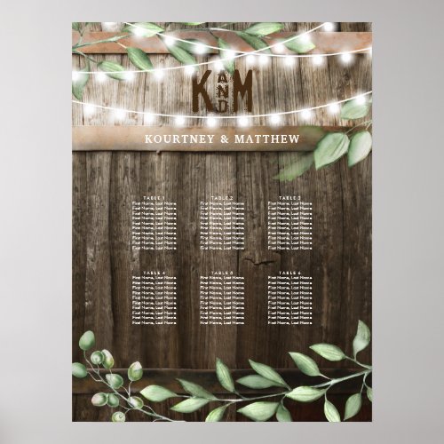 Rustic Country Greenery Wedding Seating Chart