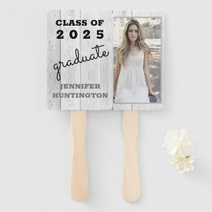 Rustic Country Grey Barnwood 2025 Graduation Hand Fan