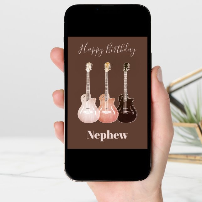 Rustic Country Guitar Happy Birthday Nephew Card (Front Digital)
