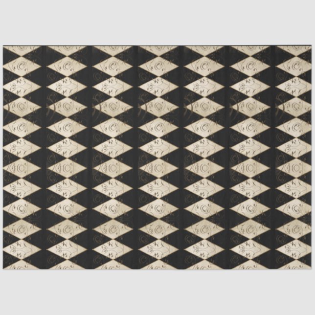 Rustic Country Harlequin Tan and Black Decoupage Tissue Paper (Front)